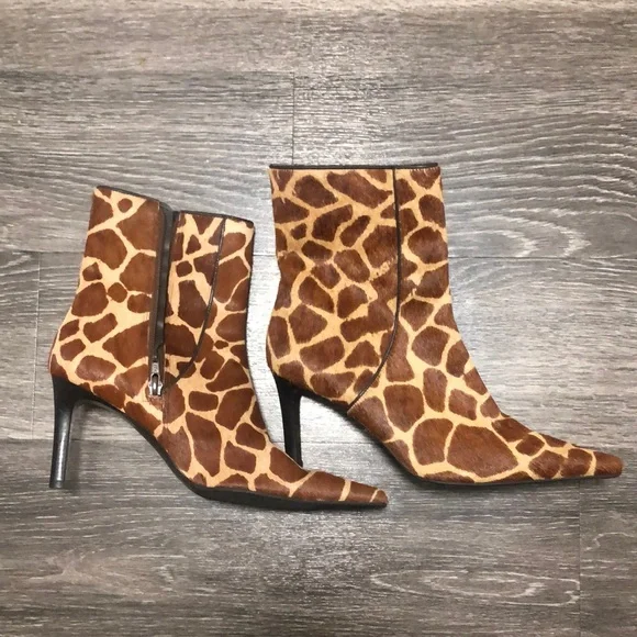 Vintage Ralph Lauren Giraffe Print Pony Hair Heeled Boots - Size 8 - Picture 1 of 12